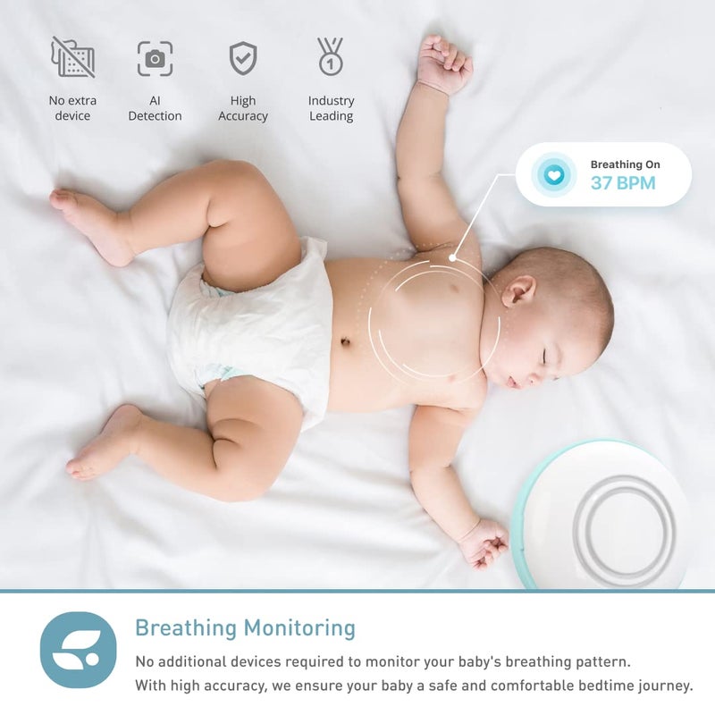 لولي بوب Lollipop Baby Monitor (Cotton Candy) - كاميرا Wi-Fi ذكية كاملة المواصفات لاكتشاف البكاء الحقيقي مع خطة إضافية داخل التطبيق لمراقبة التنفس/تتبع النوم - ملحقات مجانية/فترة تجريبية مدتها 7 أيام - Image 2